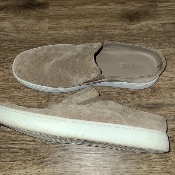 VINCE women 6.5 M Suede Mule Sneaker Verrell-2 Shoes Slip-On Tan Beige - Picture 4 of 7